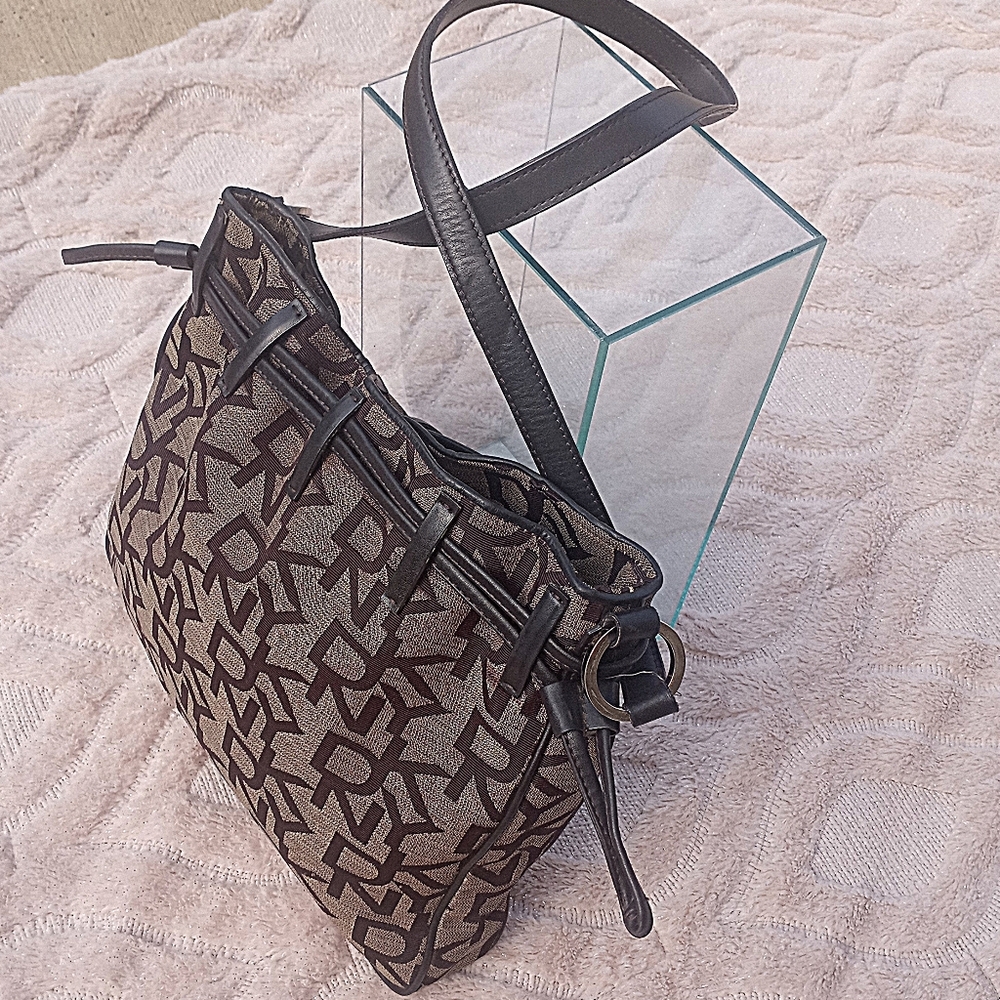 DKNY Monogram Print Brown Crossbody Shoulder Purse - Picture 4 of 12